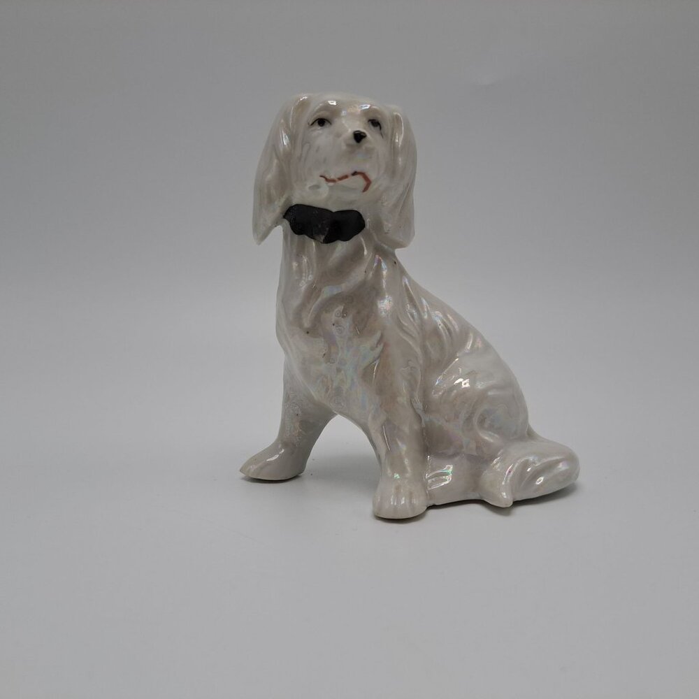 Lusterware Ceramic Dog Figurine Cocker Spaniel White Collectible Vintage